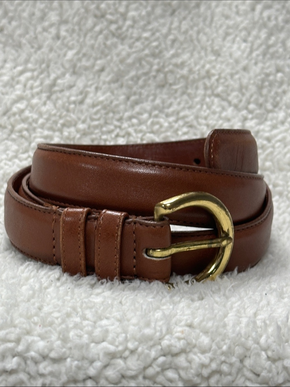 Coach Slim Dark Brown Tanned Cowhide Leather Belt with Brass Hardware, Large